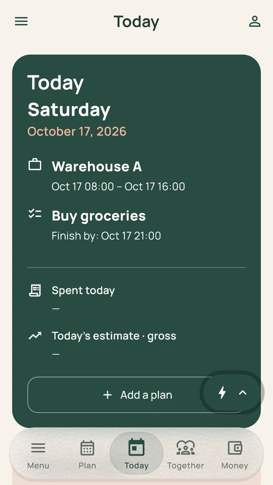 Your day at a glance — Weplano, English
